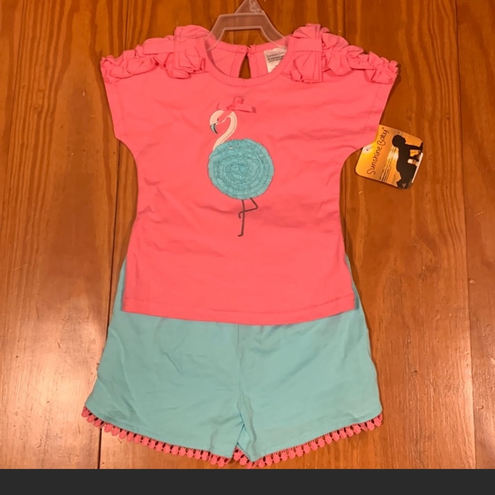 NEW- Sunshine Baby 2 Piece Short Outfit with Flamingo 24 Month